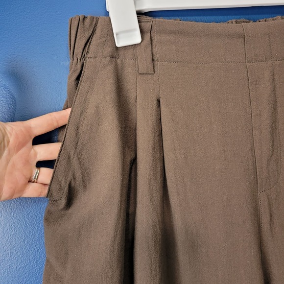 Halara Cotton Wide-Leg Pants Pull-On Pocket Brown High-Rise Large Regular - Picture 6 of 8